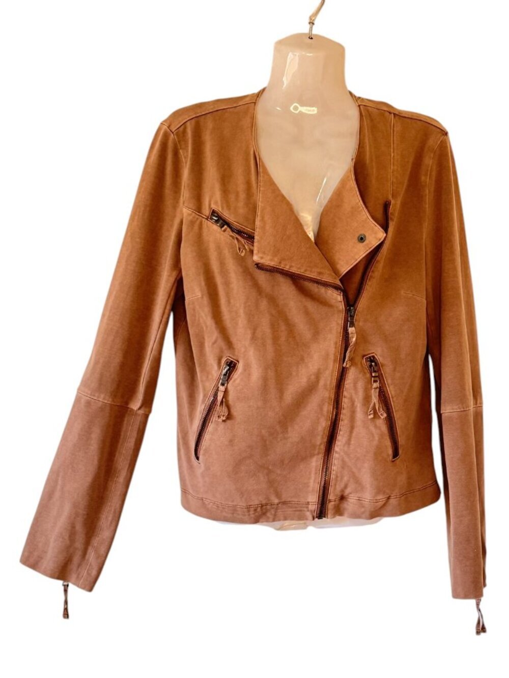 Marrakech Mollie Moto Jacket Anthro Fitted Stretch 3 Pocket Latte Color Small - Picture 2 of 10